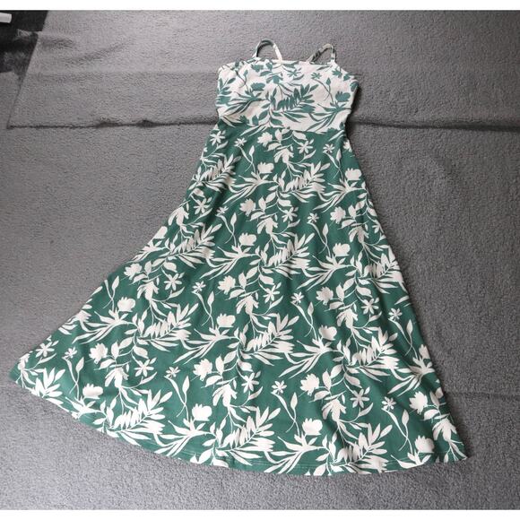 New Pact Dress M Green White Floral Fit and Flare Midi - Picture 1 of 9